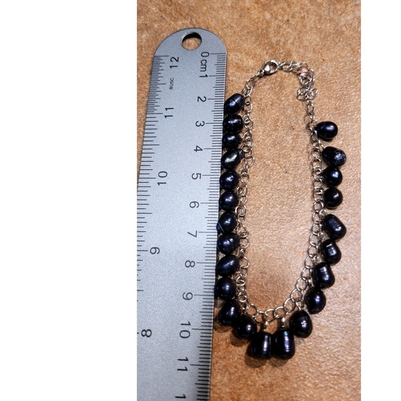 NEW Black Pearl Charm Bracelet Silver Tone Chain Dangle Statement - Picture 3 of 4